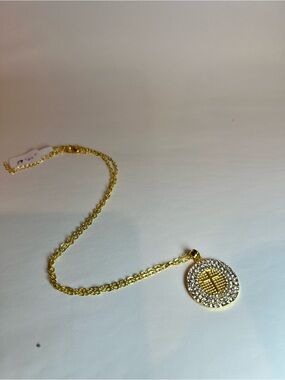 Cross Pave Rhinestones Gold tone lobster closure Medallion necklace Brand new